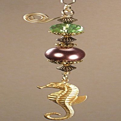 Seahorse with Faux Pearl and Faceted Glass Ceiling Fan Pull Chain/Light Pull