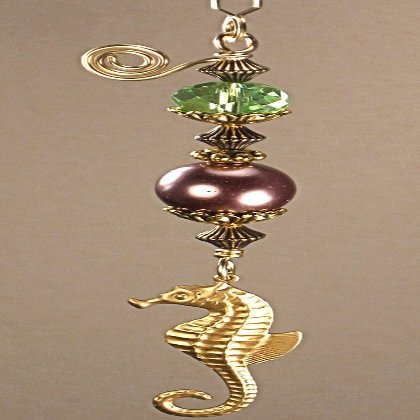 Seahorse with Faux Pearl and Faceted Glass Ceiling Fan Pull Chain/Light Pull