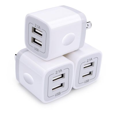 Wall Charger,USB Brick 3Pack 2.1A/5V Dual Port USB Plug Charger Cube Power
