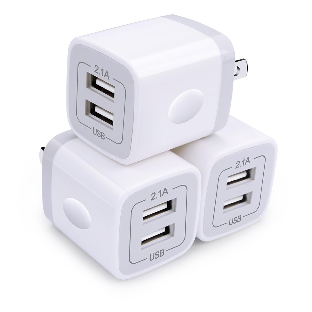 Wall Charger,USB Brick 3Pack 2.1A/5V Dual Port USB Plug Charger Cube Power