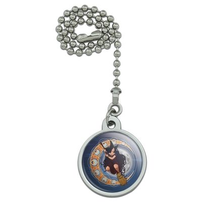 Witch on Broom Over Moon Art Nouveau Style Ceiling Fan and Light Pull Chain
