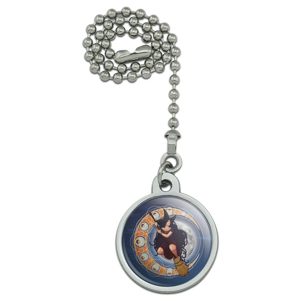 Witch on Broom Over Moon Art Nouveau Style Ceiling Fan and Light Pull Chain