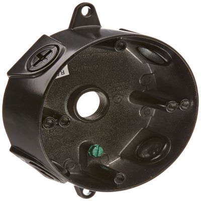 RAB Lighting VXCB 4" Round Weatherproof Outdoor Electrical Box, Die Cast Aluminum, 1/2" Hub, UL Listed Wet Outdoor Junction Box for Floodlights, Cameras, Outlets Black