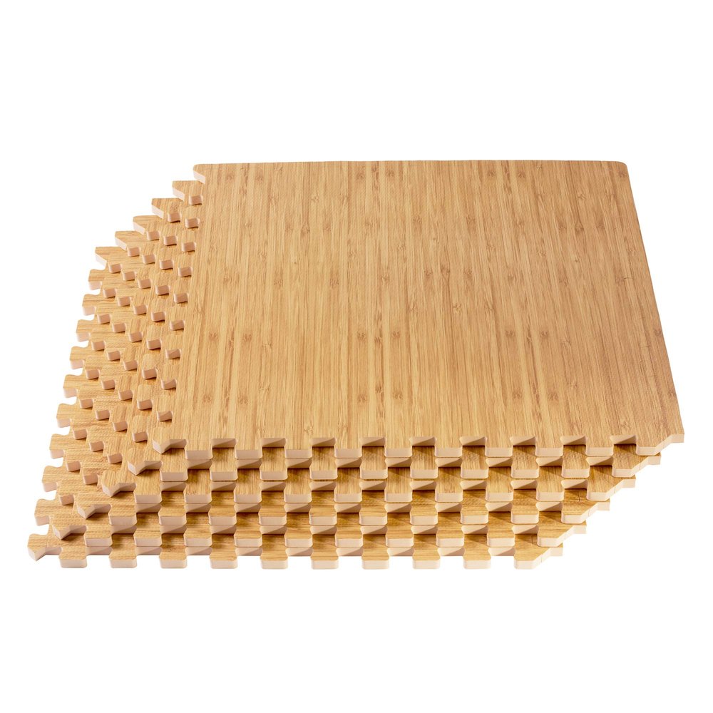 Forest Floor 5/8 Inch Thick Printed Foam Tiles, Premium Wood Grain Interlocking Foam Floor Mats, Anti-Fatigue Flooring, Light Bamboo, 48 Sq Ft