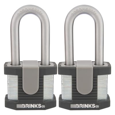 BRINKS - 50mm Commercial Laminated Steel Keyed Padlock with 2 Shackle, 2-Pack - Solid Steel Body with Boron Steel Shackle