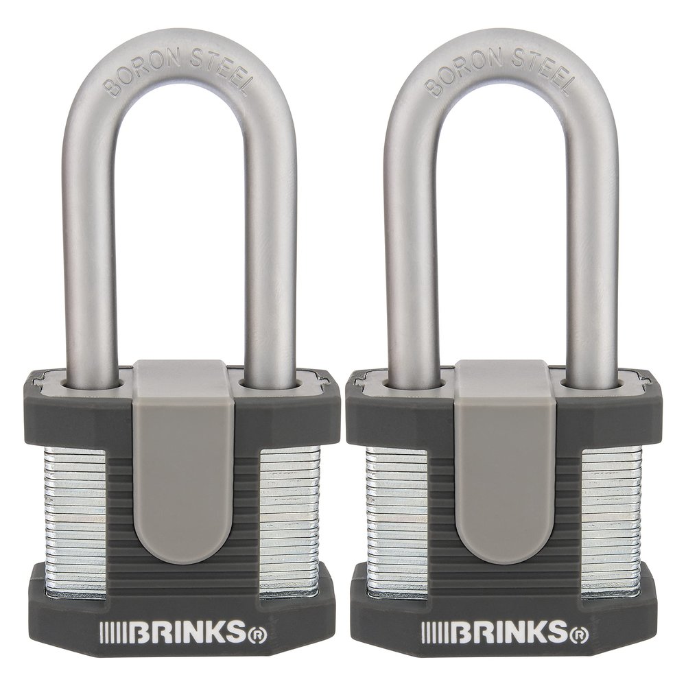 BRINKS - 50mm Commercial Laminated Steel Keyed Padlock with 2 Shackle, 2-Pack - Solid Steel Body with Boron Steel Shackle