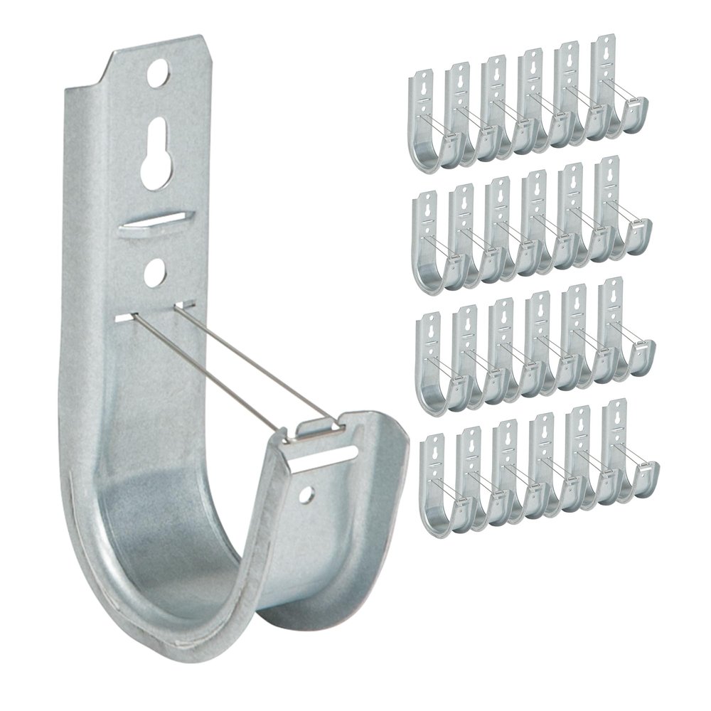 ICC 2-Inch Wall Mount J-Hook  25-Pack, Cable Support Hooks with Retainer Clips, Galvanized Steel with Zinc Finish  for Structured Cabling and Cable Management