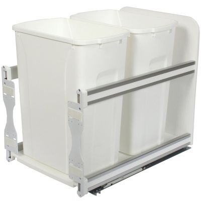 Knape & Vogt USC15-2-35WH in-Cabinet Soft Close Pull Out Trash Can, 19.19 by 14.81 by 22.44-Inch, White, 35 Quart Bins
