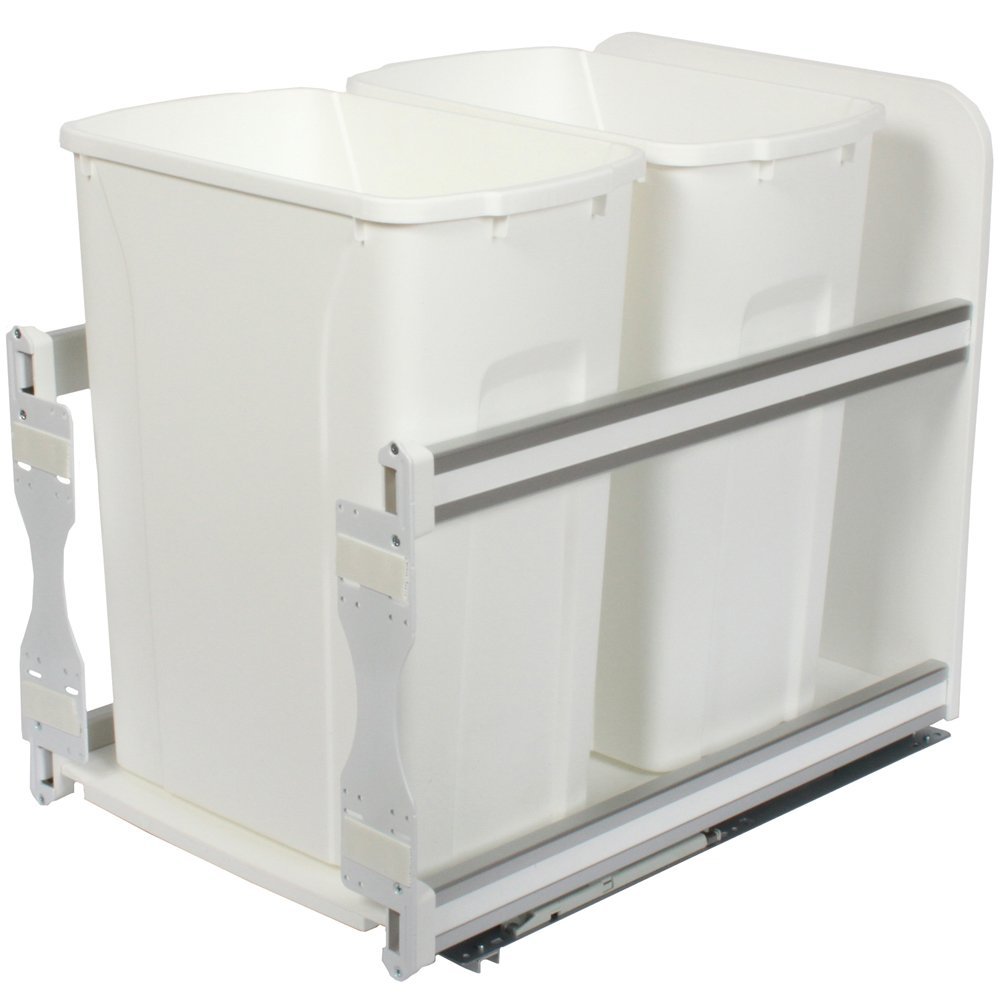 Knape & Vogt USC15-2-35WH in-Cabinet Soft Close Pull Out Trash Can, 19.19 by 14.81 by 22.44-Inch, White, 35 Quart Bins