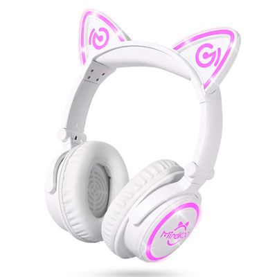Mindkoo Kids Headphones, Cat Ear Headphones Wired & Wireless, Led Lights Up, Foldable Bluetooth Wireless Headphones with Microphone for Travel iPad Tablet, Gifts for Kids & Adults