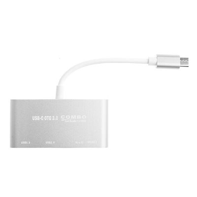 GZCRDZ USB-C OTG Hub, USB-C to USB 3.0+USB 2.0+TF/SD/MicroSD Card Reader+Micro USB Power Charging Port - Aluminum Adapter Connector Cable for MacBook Pro/ChromeBook/More Type-C Devices (Silver)