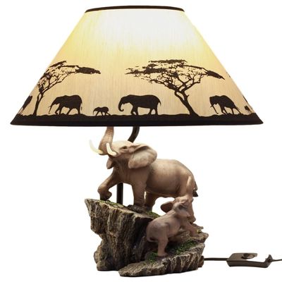 Ebros Gift African Safari Elephant Family Migration Desktop Table Lamp Statue Decor with Shade 19" H Animal Wildlife Elephants Pachyderms Themed Accent Lighting
