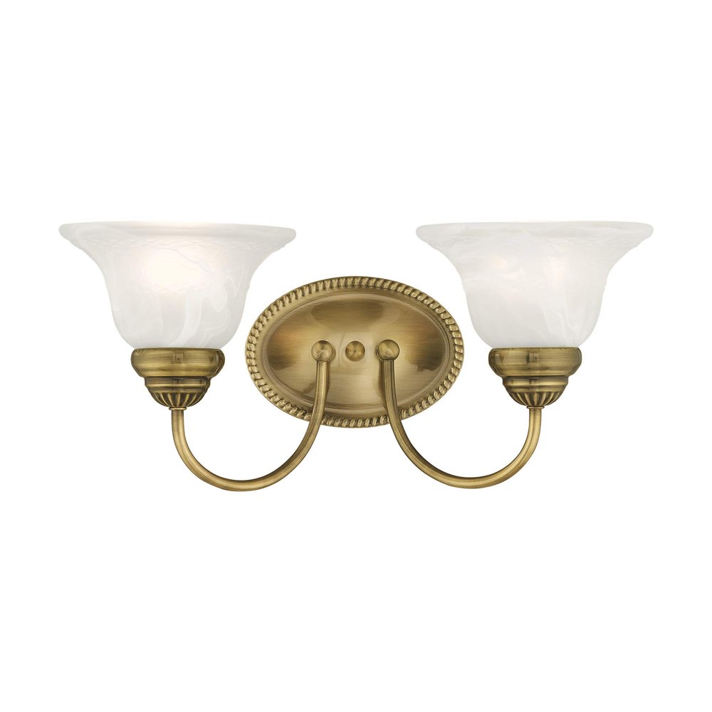 Livex Lighting 1532-01 Edgemont 2 Light Vanity Antique Brass with White Alabaster Glass