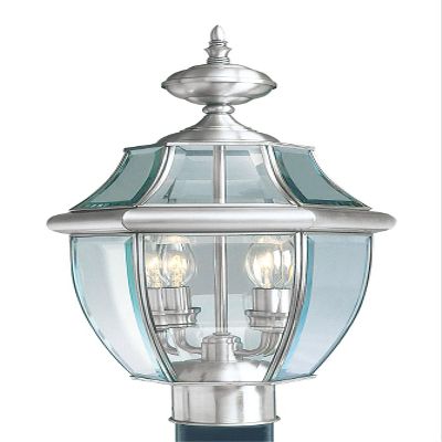 Livex Lighting 2254-91 Monterey 2 Light Outdoor Brushed Nickel Finish Solid Brass Post Head with Clear Beveled Glass