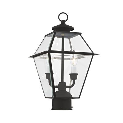 Livex Lighting 2284-04 Westover 2 Light Outdoor Black Finish Solid Brass Post Head with Clear Beveled Glass, 16.50x9.00x9.00