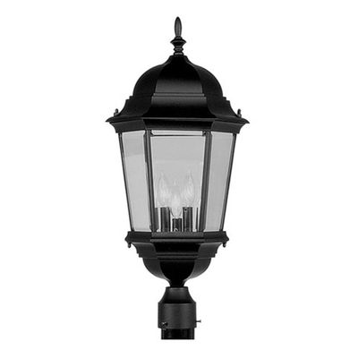 Livex Lighting 7568-04 Hamilton 3 Light Black Cast Aluminum Outdoor Post Head Lantern with Clear Beveled Glass