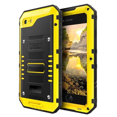 Beasyjoy for iPhone SE 2022/3rd/2020/8/7 Metal Case, Waterproof Heavy Duty with Screen Protector, Full Body Protective Shockproof Military Grade Drop-Proof Defender Durable Phone Case, Yellow