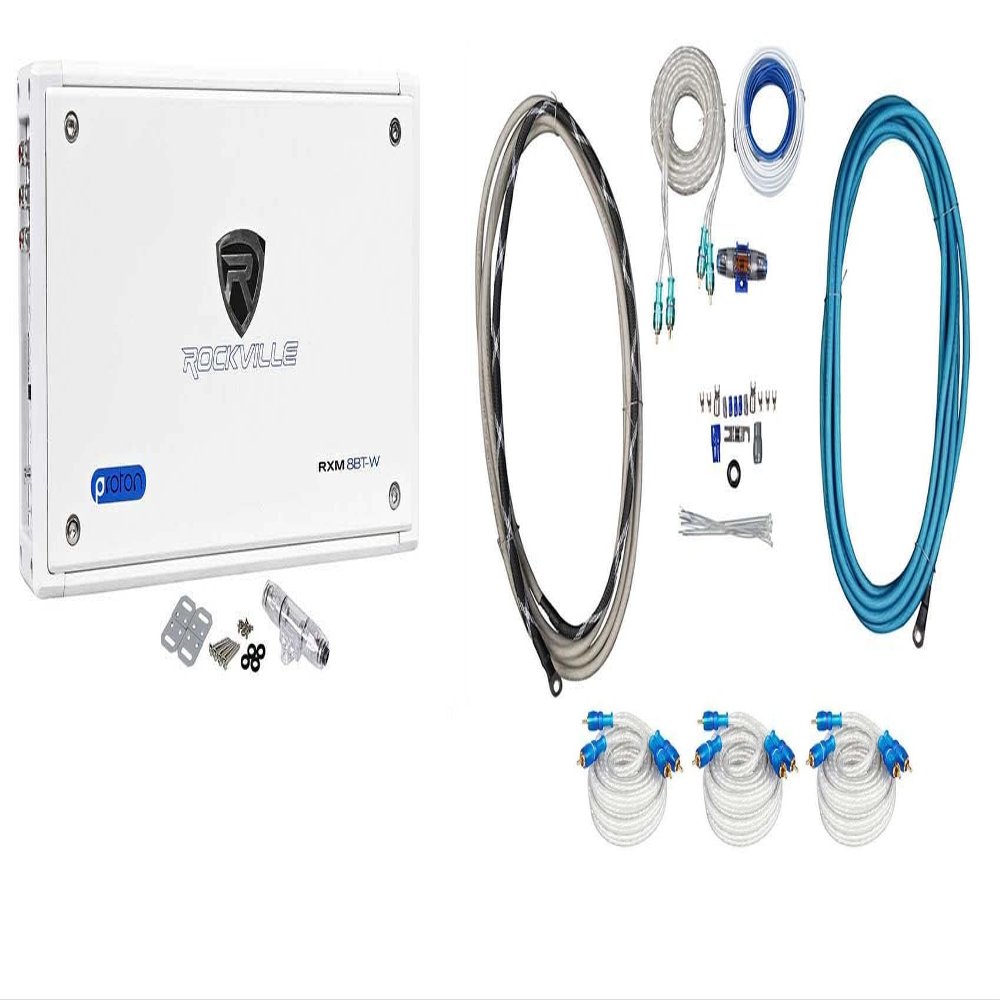 Rockville RXM8BTW Bluetooth Marine Amplifier with RMWK4 4 AWG Wire Kit