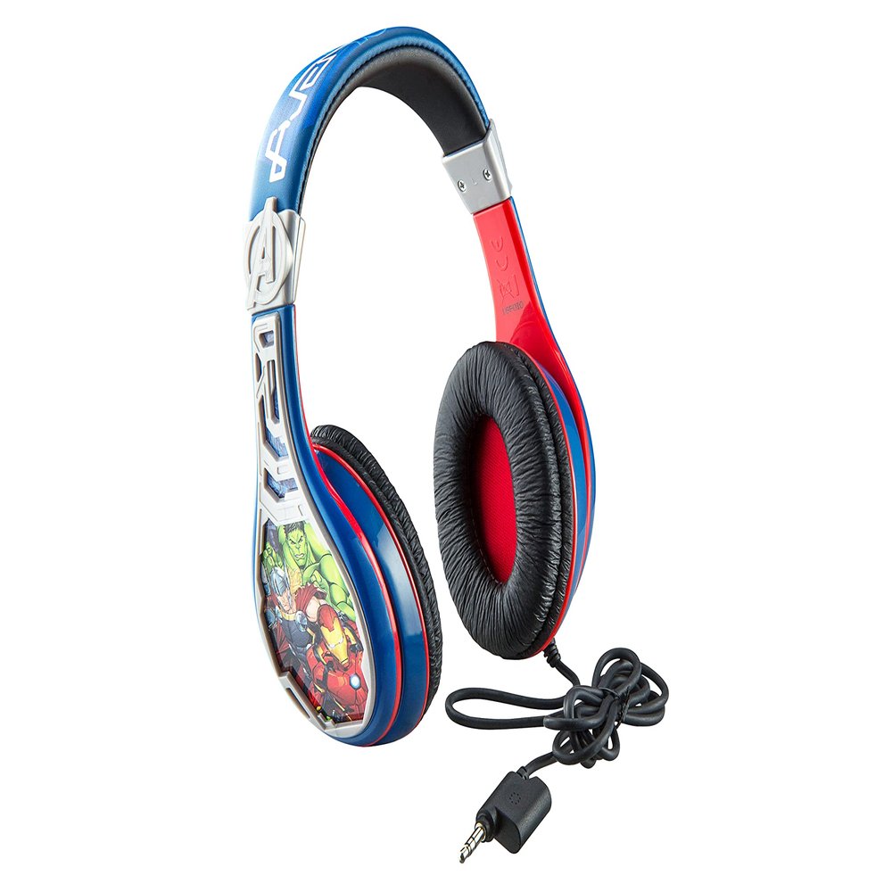 eKids Avengers Headphones for Kids, Wired Headphones for School, Home or Travel, Tangle Free Stereo Earphones with Volume Control, 3.5mm Jack, For Fans of Avengers Merchandise