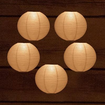 Quasimoon 16FLP-WH-BP5 16" White Fine Line Even Ribbing Paper Lantern, 5 Piece