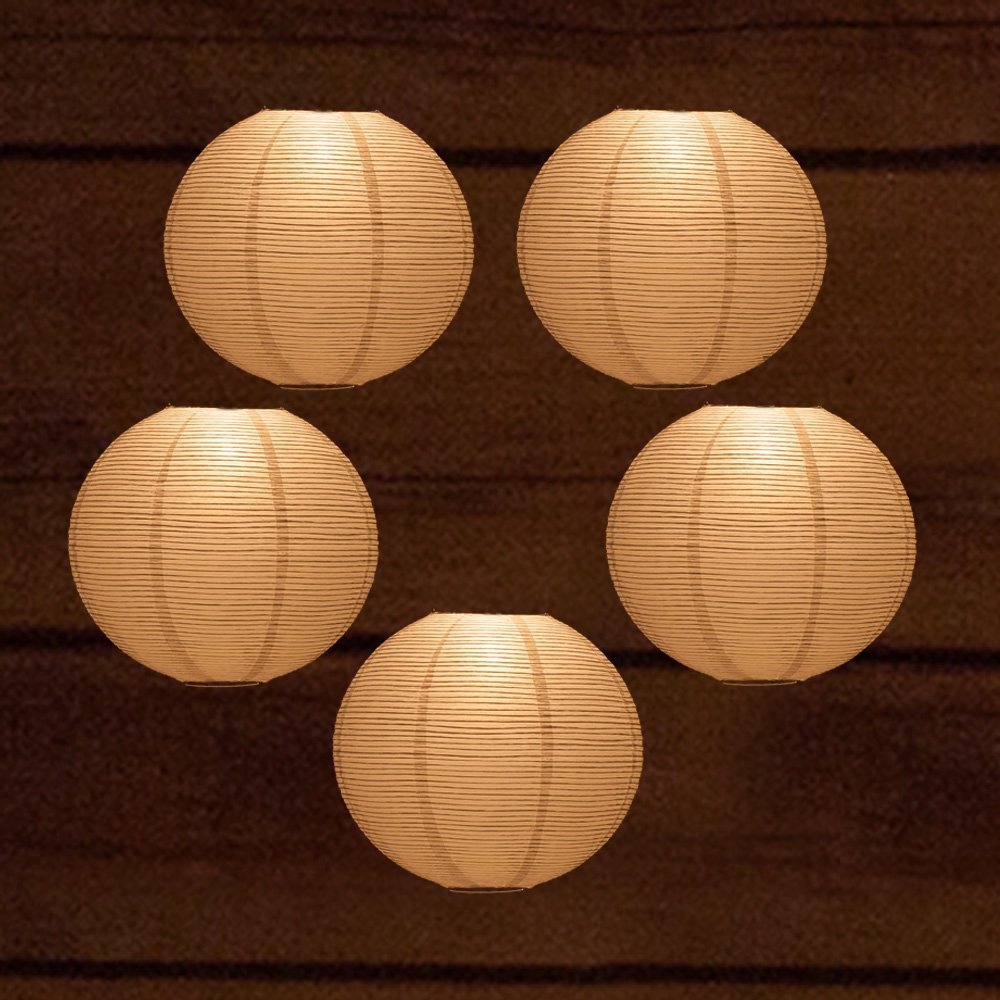 Quasimoon 16FLP-WH-BP5 16" White Fine Line Even Ribbing Paper Lantern, 5 Piece