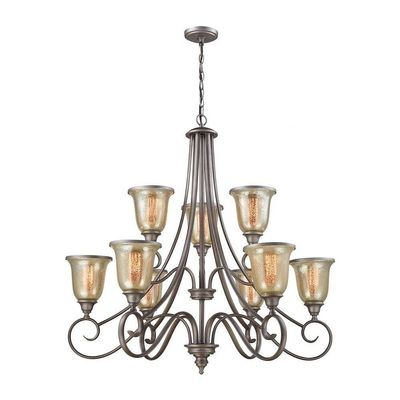 Georgetown 9-Light Chandelier in in Weathered Zinc with Mercury Glass