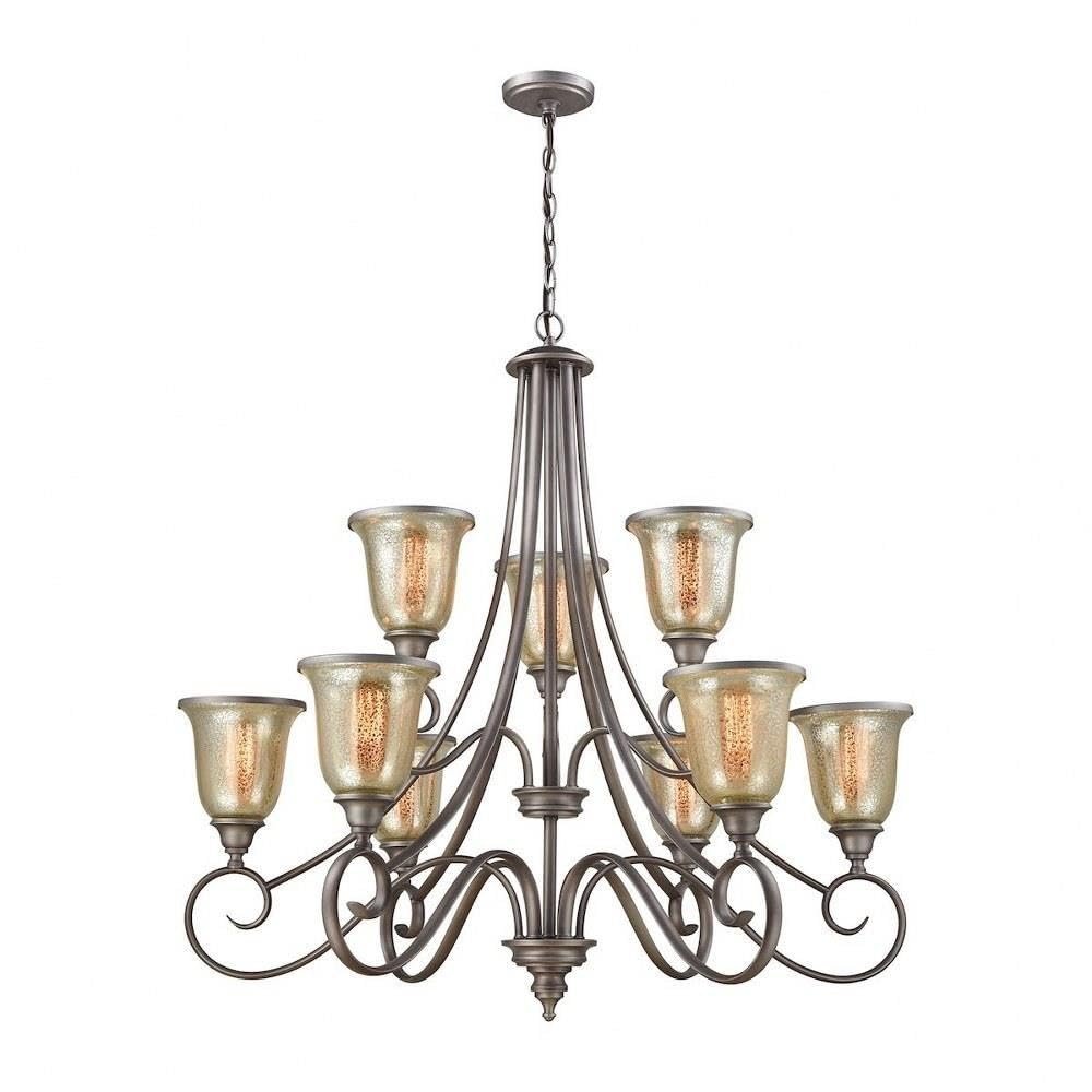 Georgetown 9-Light Chandelier in in Weathered Zinc with Mercury Glass