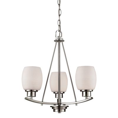 Casual Mission 3-Light Chandelier in in Brushed Nickel with White Lined Glass