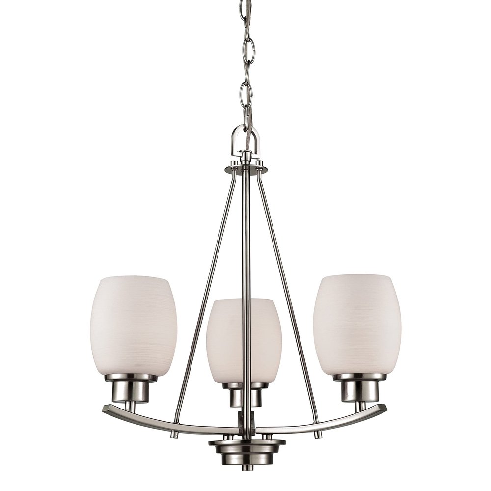 Casual Mission 3-Light Chandelier in in Brushed Nickel with White Lined Glass