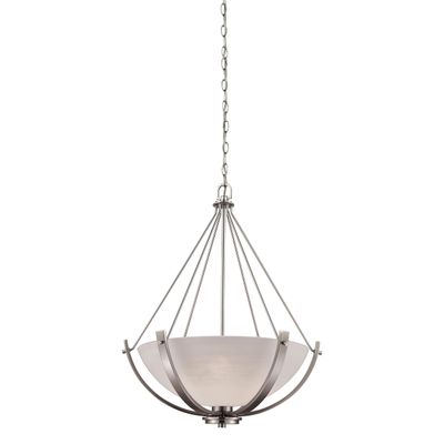 Casual Mission 3-Light Chandelier in in Brushed Nickel with White Lined Glass