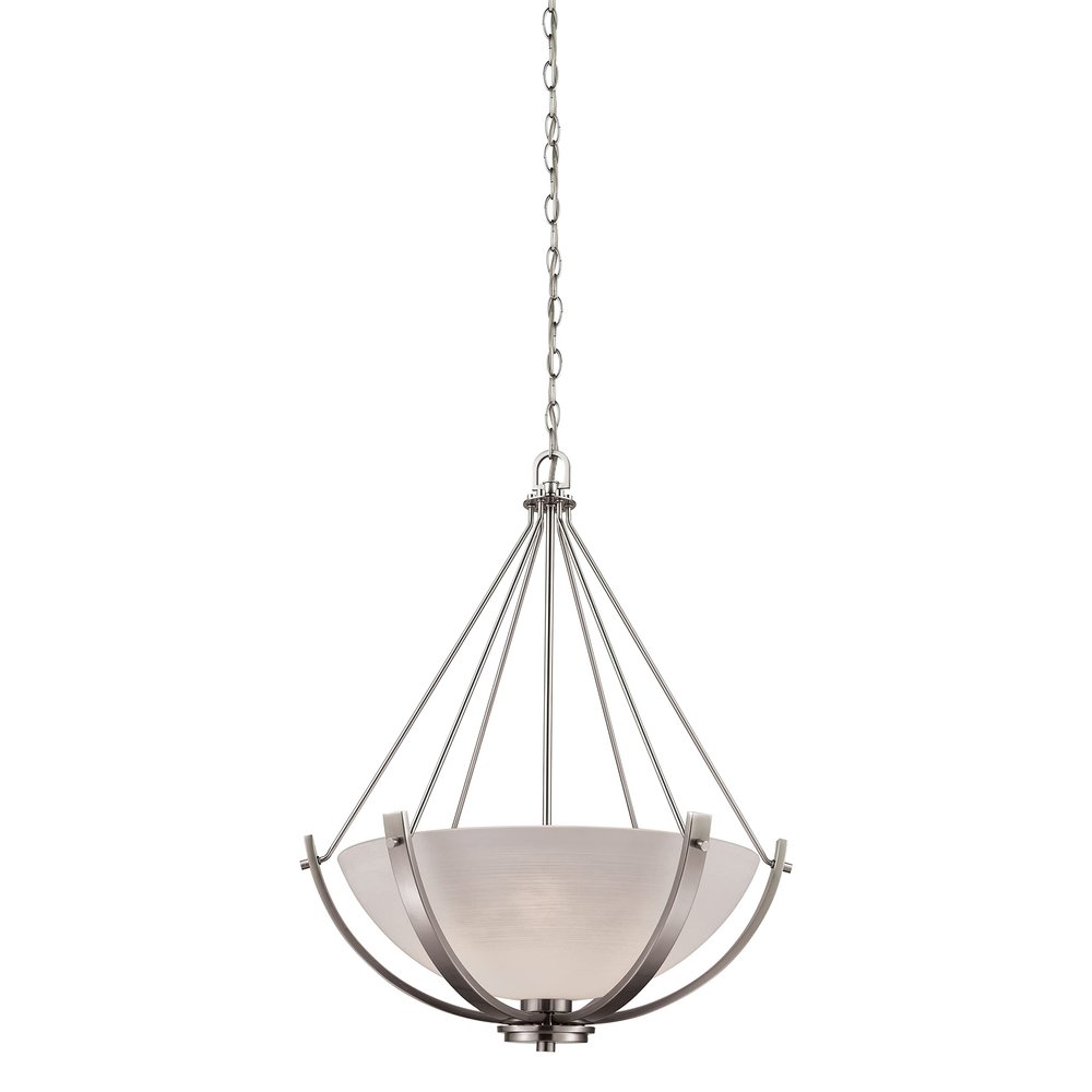 Casual Mission 3-Light Chandelier in in Brushed Nickel with White Lined Glass