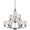 Casual Mission 9-Light Chandelier in in Brushed Nickel with White Lined Glass view 1
