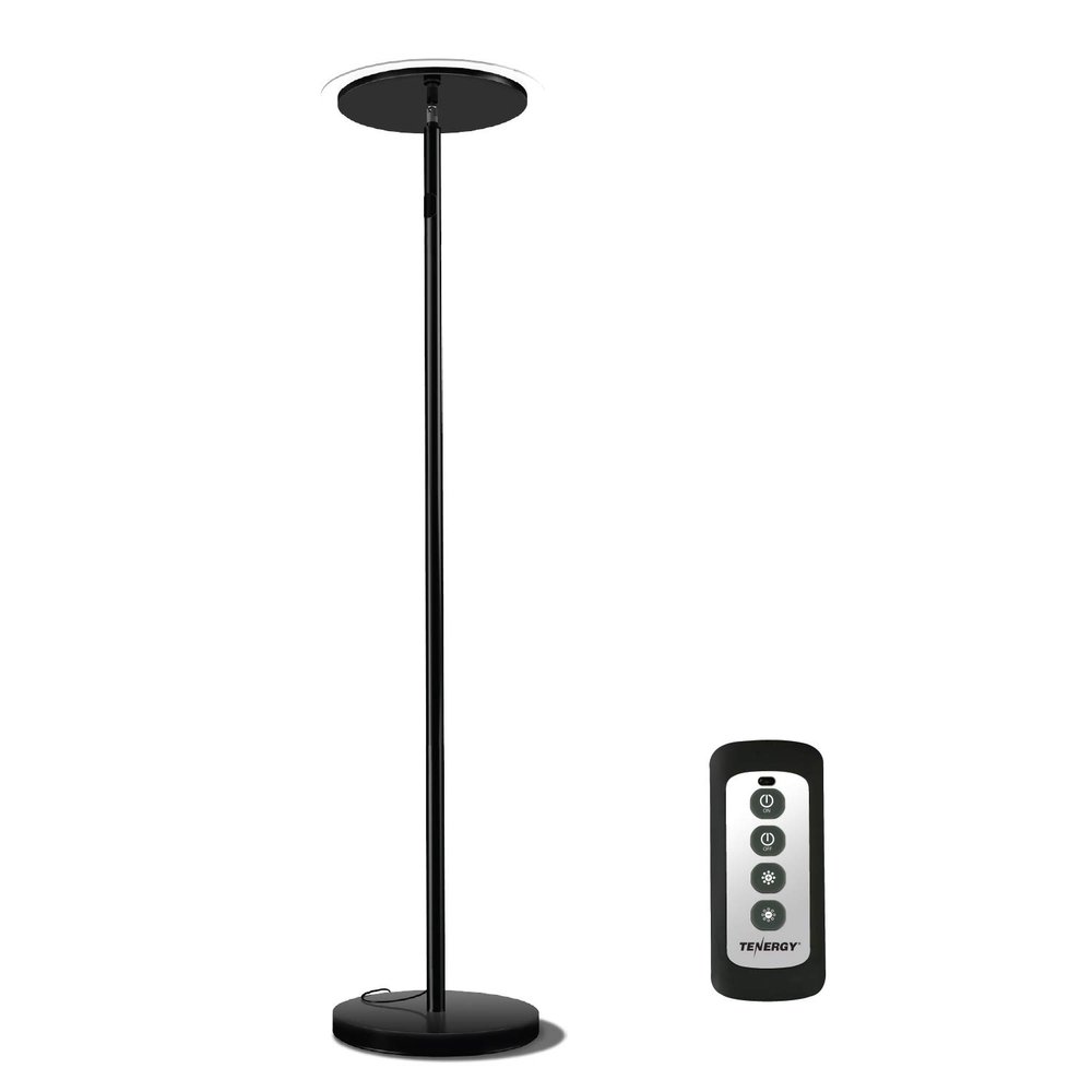 Tenergy Modern Torchiere Floor Lamp, 3000L LED, 30W, Remote Control, Touch Dimmer, 90 Adjustable, Warm White