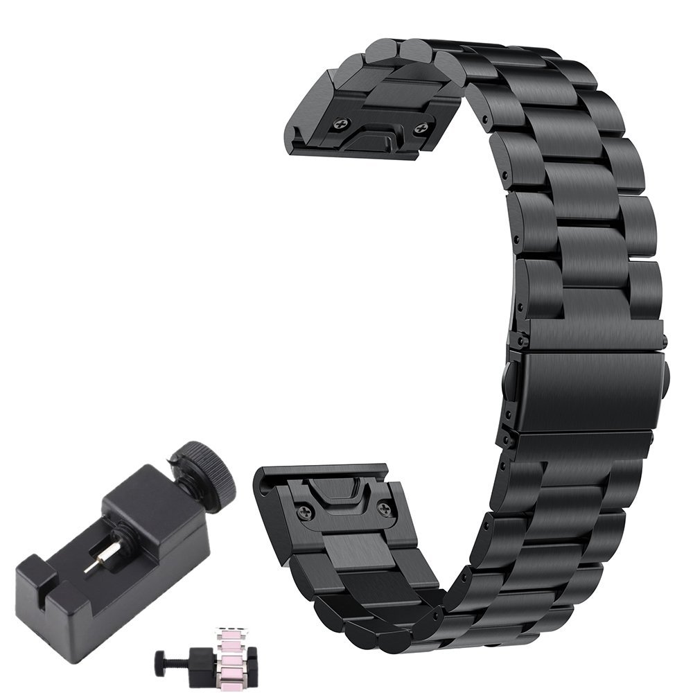 TenCloud Watchband for Fenix 7/Fenix 6/Fenix 5Instinct 2/Approach S62 Band Metal Easy Fit 22mm Stainless Steel Bands Compatible with Garmin Instinct 2 45mm (Black Metal)