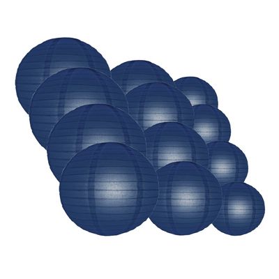 Quasimoon EVP-NBL-CP12 12pcs Pack (12/10/8 Inch) Paper Lanterns Even Ribbing, Navy Blue, 12 Piece Set