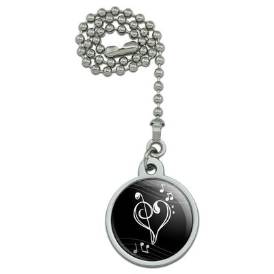 GRAPHICS & MORE Treble Bass Clef Heart Music Black Ceiling Fan and Light Pull Chain