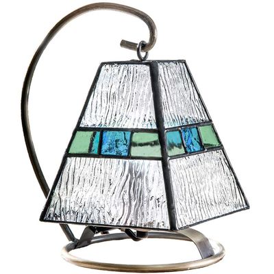 J Devlin Lam 703 Mini Lamp Blue Green Accent Night Light Tiffany Stained Glass Lamp
