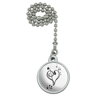 GRAPHICS & MORE Treble Bass Clef Heart Music Black White Ceiling Fan and Light Pull Chain