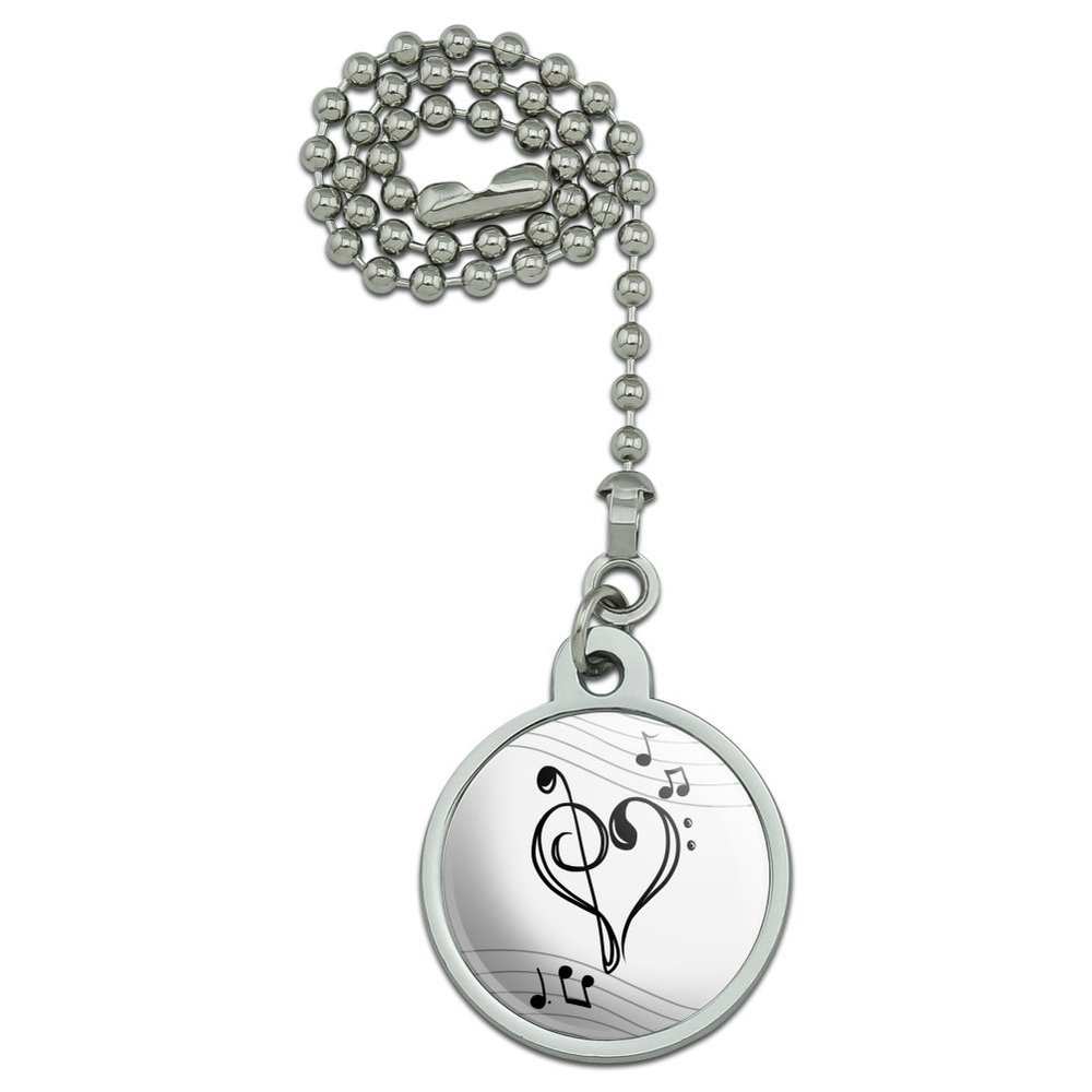 GRAPHICS & MORE Treble Bass Clef Heart Music Black White Ceiling Fan and Light Pull Chain