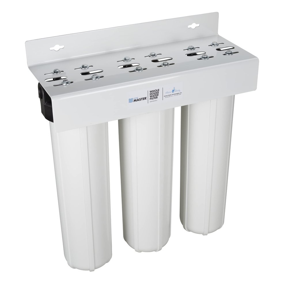 Home Master Whole House Three Stage Water Filtration System with Fine Sediment, Iron and Carbon, Blue