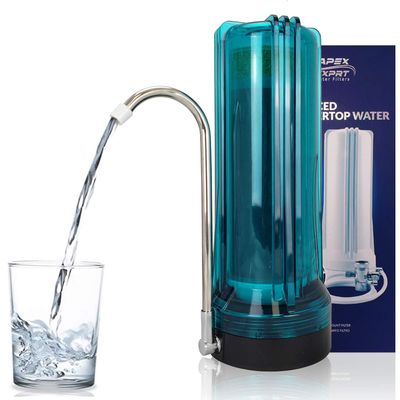 APEX MR-1030 Countertop Water Filter, 3 Stage GAC Calcite KDF-55 Water Filter for Sink, Easy Install Faucet Water Filter - Reduces Heavy Metals, Bad Taste and Up to 99% of Chlorine (Green)