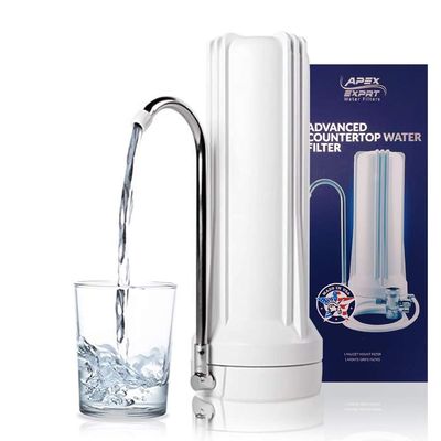 APEX MR-1030 Countertop Water Filter, 3 Stage GAC Calcite KDF-55 for Sink, Easy Install Faucet - Reduces Heavy Metals, Bad Taste and Up to 99% of Chlorine - White