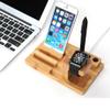 Bamboo Wood Multi-Device Desktop Charging Dock Station Charger Holder Cradle Charge Stand for iPhone 16 15 14 13 12 11 Pro Max iWatch 2 3 4 5 Compatible with iPad Mini Air Pro 2 3 Smartphones view 4