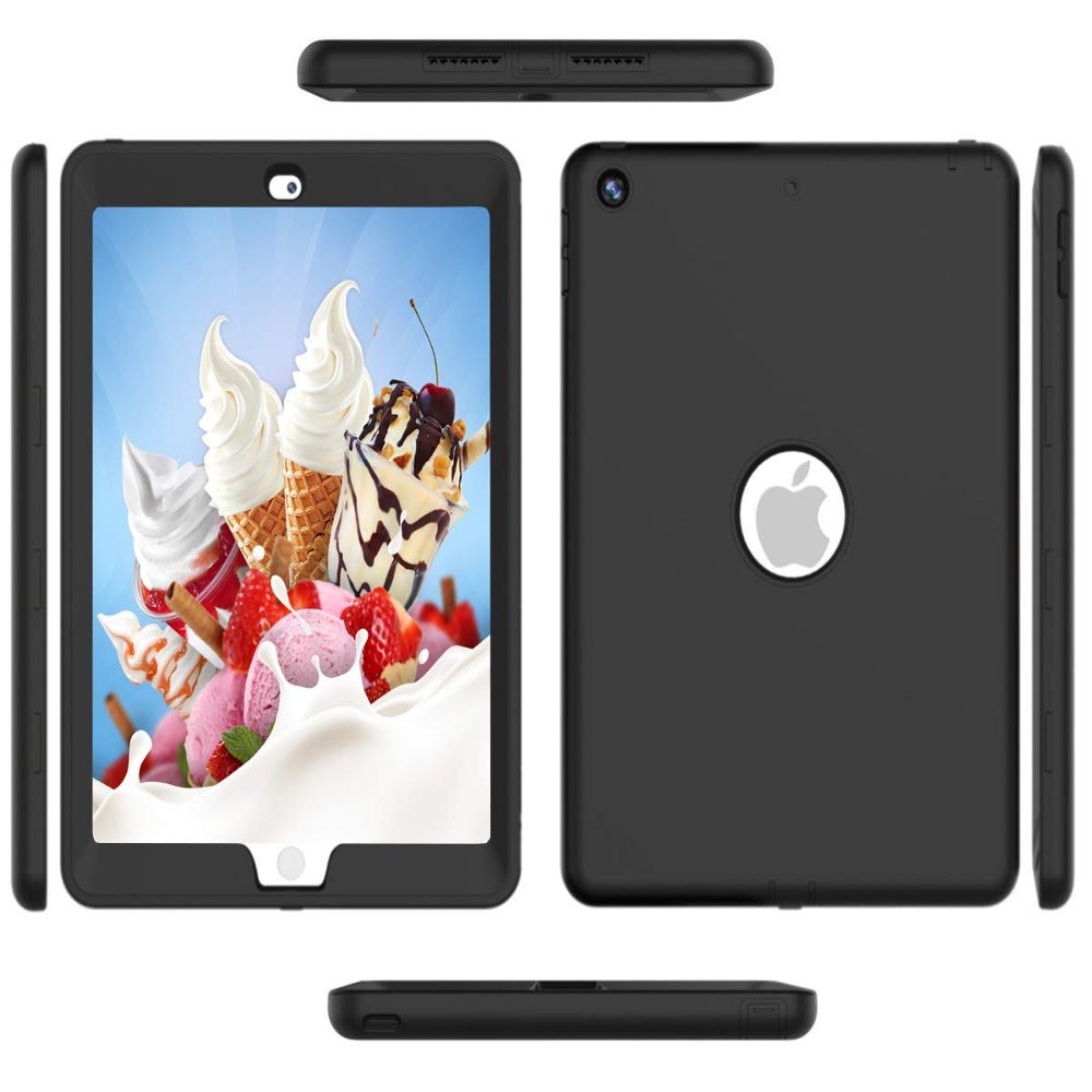 Case for ipad 4th 3rd 2nd Generation 9.7 inch (11Years ago Old Model) A1458 A1430 A 1416 High-Impact Shock Absorbent Silicone Hard Plastic Dual Layer Protective case Cover (Black)