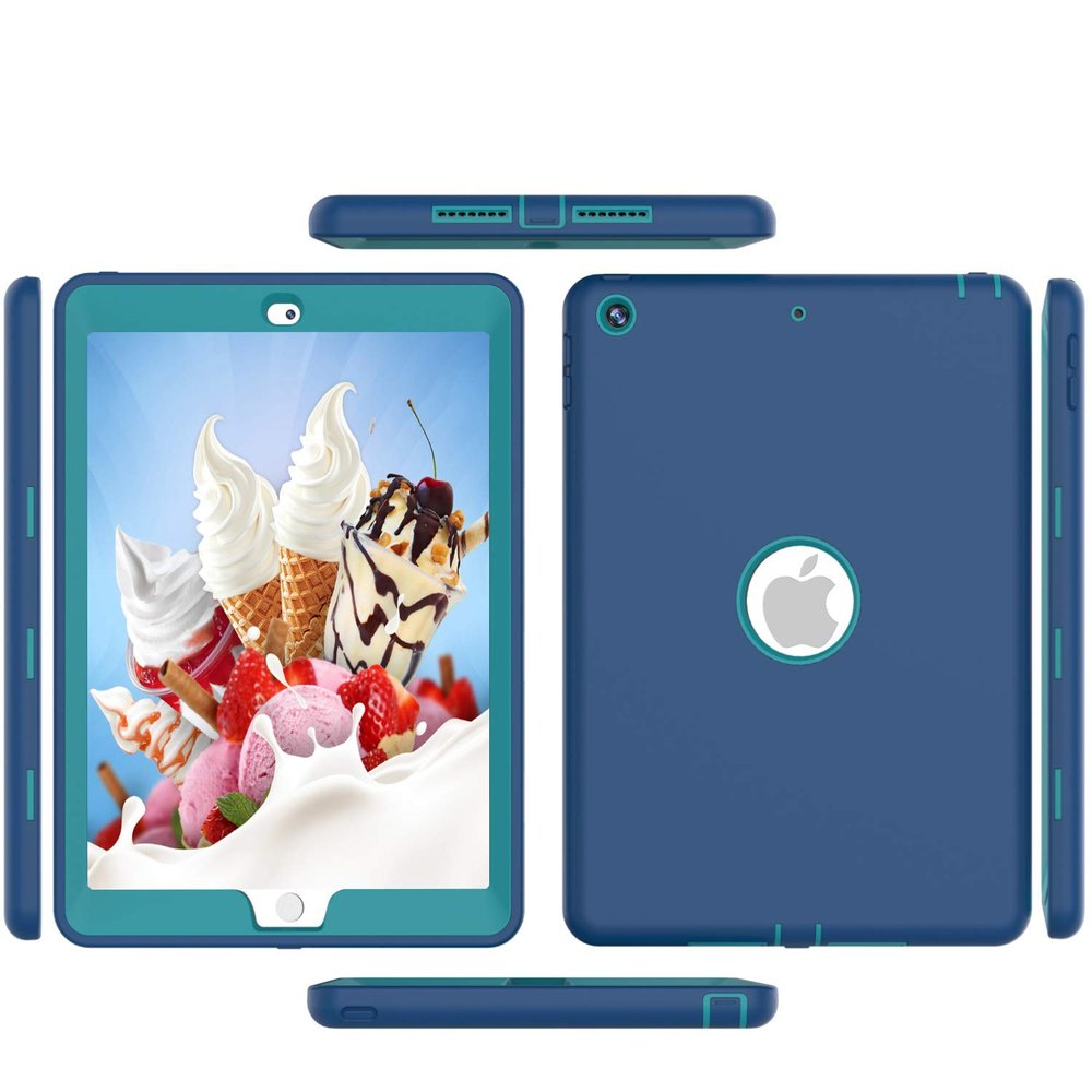 Case for ipad 4th 3rd 2nd Generation 9.7 inch (11Years ago Old Model) A1458 A1430 A 1416 High-Impact Shock Absorbent Silicone Hard Plastic Dual Layer Protective case Cove Blue Blue