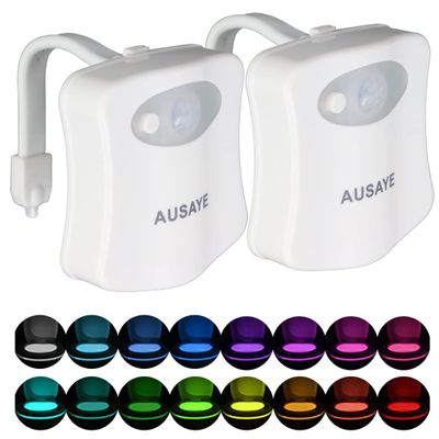 AUSAYE 2Pack Toilet Night Light, 16 Color Changing Motion Sensor Toilet Light Lamp,Fun Bathroom Toilet Bowl Nightlight,LED Stocking Stuffers for Kids Him Her Men Mom Father