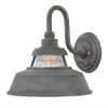 Hinkley Troyer Small Outdoor Wall Mount Lantern Light, Gooseneck Arm, Farmhouse Shade with Ribbed Glass Accent, Aged Zinc view 1