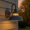 Hinkley Troyer Small Outdoor Wall Mount Lantern Light, Gooseneck Arm, Farmhouse Shade with Ribbed Glass Accent, Aged Zinc view 2