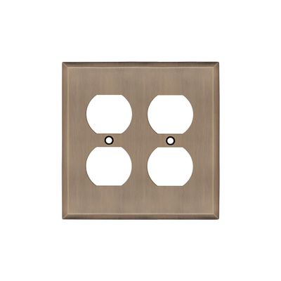 Nostalgic Warehouse New York Switch Plate with Double Outlet in Antique Brass