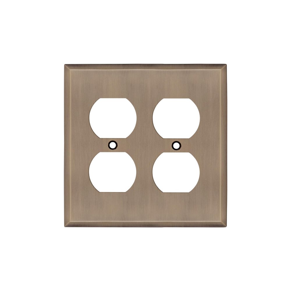 Nostalgic Warehouse New York Switch Plate with Double Outlet in Antique Brass